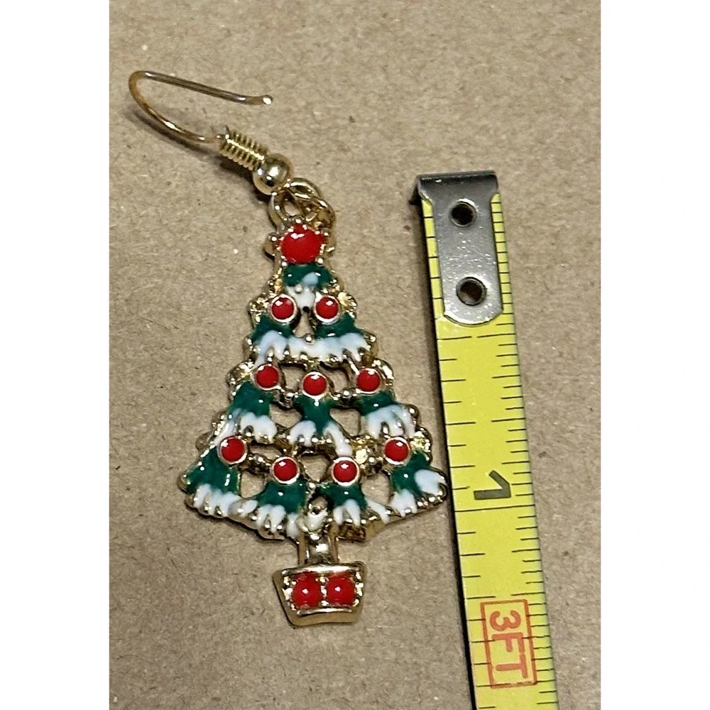 Fashion Jewelry Enamel Christmas Tree Earrings Gold Tone